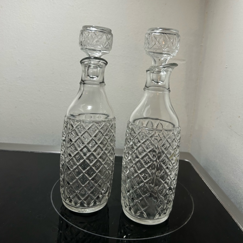 Vintage crystal decanters for oil and vinegar